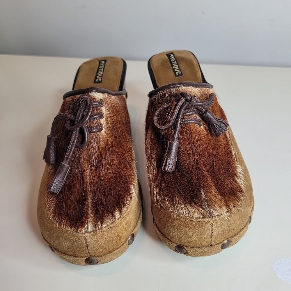 Mystique Calf Hair Leather Wooden Clogs Size Women's 7 - Picture 3 of 13